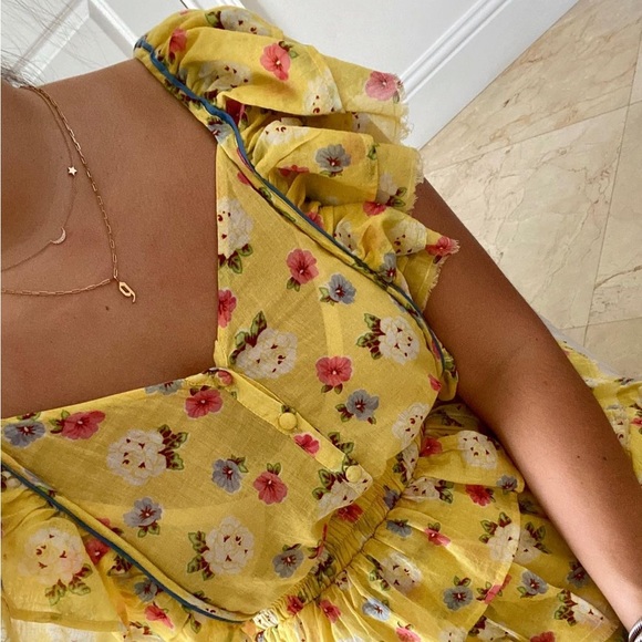 Loveshackfancy yellow floral Phyllis ruffled mini dress